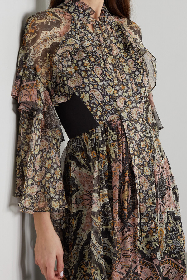 Etro Ruffled Paisley-print Silk-chiffon Maxi Dress - Black - ShopStyle