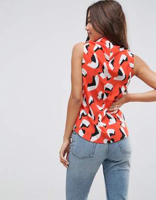 ASOS Sleeveless Top With Ruched High Neck In Abstract Animal
