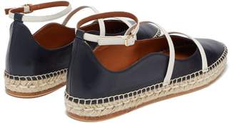 Malone Souliers Selina Waved Edge Leather Espadrilles - Womens - Navy