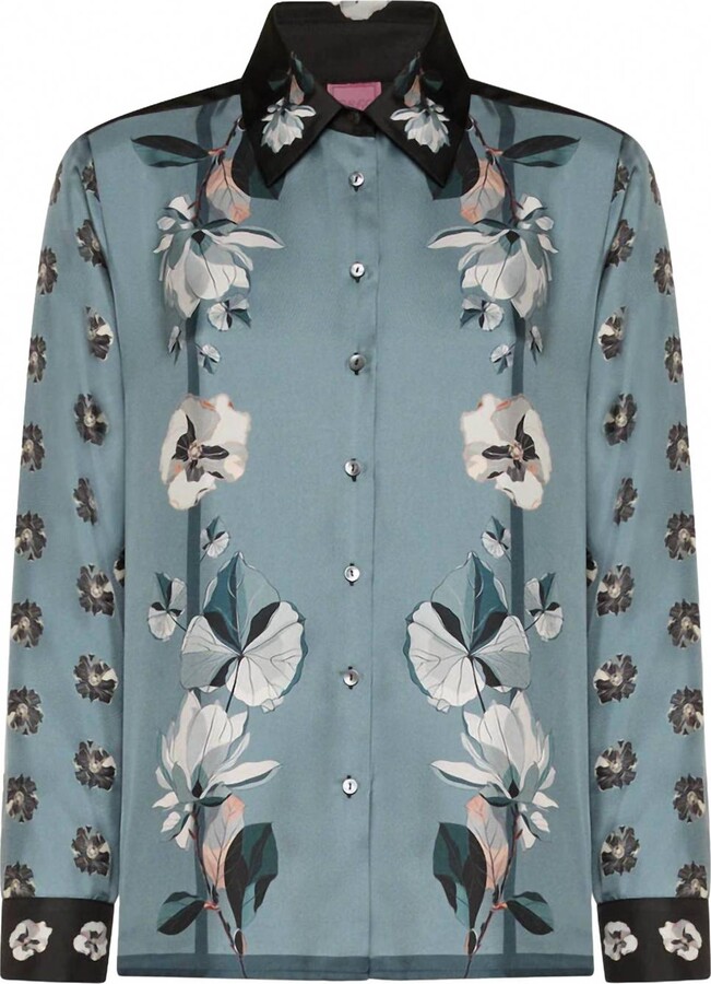Franco Ferrari Women's Printed Silk Blouse In Blue Grey