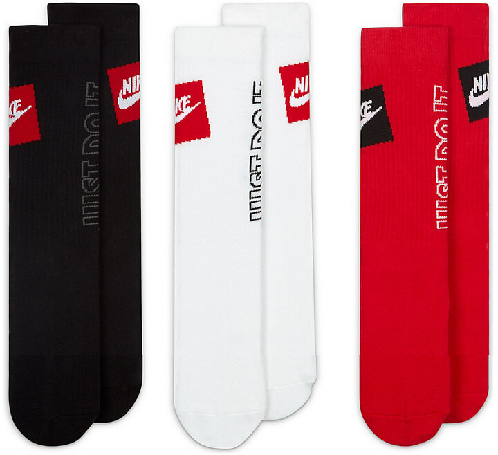 Nike 3 Pack Everyday Essential JDI socks in black/red/white - ShopStyle