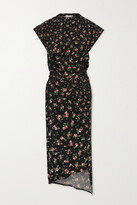 Thumbnail for your product : Paco Rabanne Asymmetric Gathered Floral-print Stretch-jersey Midi Dress