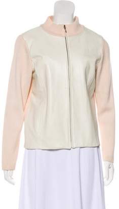 Pendleton Leather & Merino Wool Zip-Up Casual Jacket White Leather & Merino Wool Zip-Up Casual Jacket