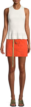 Diane von Furstenberg Belted Button-Front Suede Mini Skirt