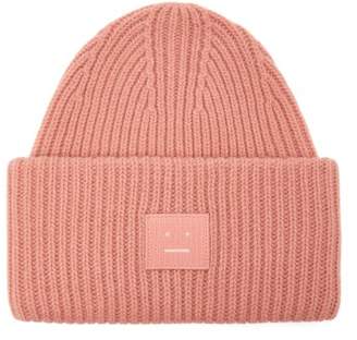Acne Studios Pansy N Face Ribbed Knit Wool Beanie Hat - Womens - Pink
