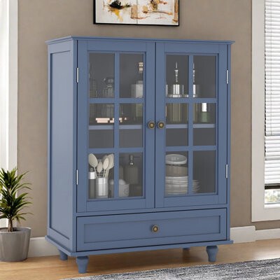 Charlton Home Sideboard With Double Glass Doors And Drawer
