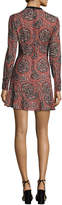 Thumbnail for your product : RED Valentino V-Neck Tie Long-Sleeve Printed Silk Mini Dress