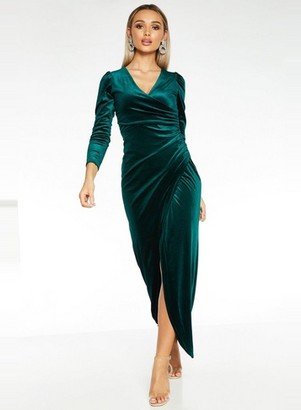 Dorothy Perkins Womens *Quiz Green Velvet Wrap Maxi Dress, Green