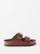 Thumbnail for your product : Birkenstock Arizona Snake-effect Leather Slides - Brown