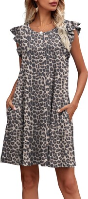 LAINAB Womens Plus Size Loose Summer Shift Dress Ruffle Sleeveless Olive Green XXL