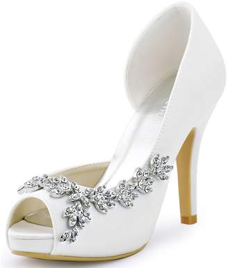 ElegantPark HP1560IAC Women Satin Peep Toe D'Orsay Pumps AC Removable Shoes Clips Wedding Bridal Shoes US 8
