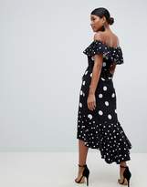 Thumbnail for your product : Bardot Flounce London wrap dress in black based polkadot