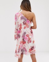 Thumbnail for your product : Lipsy chiffon one shoulder embellised mini dress in floral