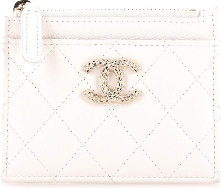 Chanel Textured CC Square Zip Card Holder Quilted Caviar