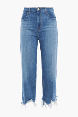 J Brand Cropped Distressed High-rise Straight-leg Jeans