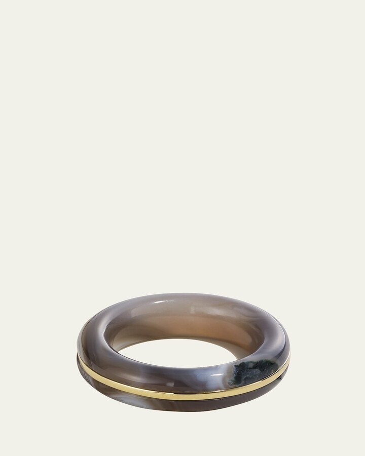By Pariah 14K Yellow Gold Essential Stacking Ring with Natural Botswana Agate