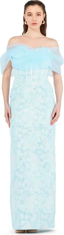 Amri Women's Off-The-Shoulder Corset Detail Brocade Gown