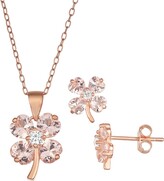 Thumbnail for your product : Kohl's 18k Rose Gold Over Silver Pink Crystal & Cubic Zirconia Clover Jewelry Set