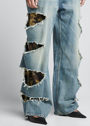 Balenciaga Slash Denim Jeans w/ Camo Print Lining - ShopStyle