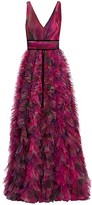 Thumbnail for your product : Marchesa Notte V-Neck Printed Textured Tulle Gown