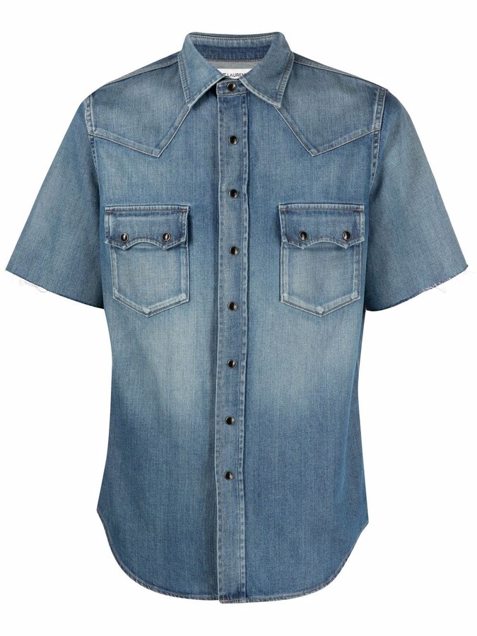 Keaac Mens Denim Short Sleeve Button Shirt Casual Work Dress Shirt 
