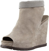 Thumbnail for your product : Brunello Cucinelli Nubuck Beaded-Ankle Wedge, Gray