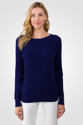 J CASHMERE Midnight Blue Cashmere Cable-knit Crewneck Sweater