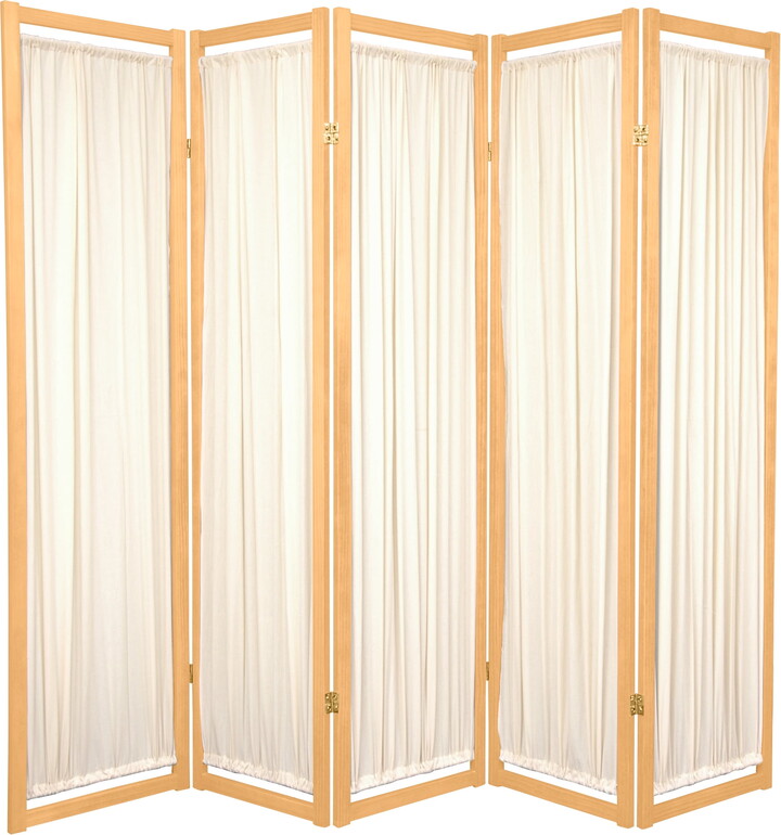 6 ft. Tall Helsinki Wood Frame Cotton Panel Floor Screen - 5 Panel - Natural