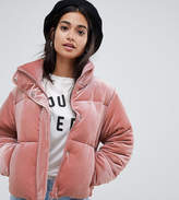 Thumbnail for your product : ASOS Petite DESIGN Petite ultimate puffer in velvet with funnel neck