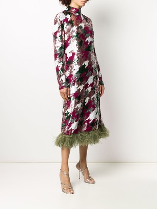 La DoubleJ Gala feather-trim sequinned dress