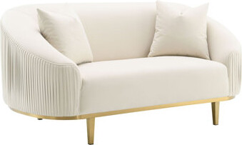 Everly Quinn Martina Ivory Velvet Loveseat with Two Plush Pillows Perfect for Cozy and Stylish Seating in Any Living Room.