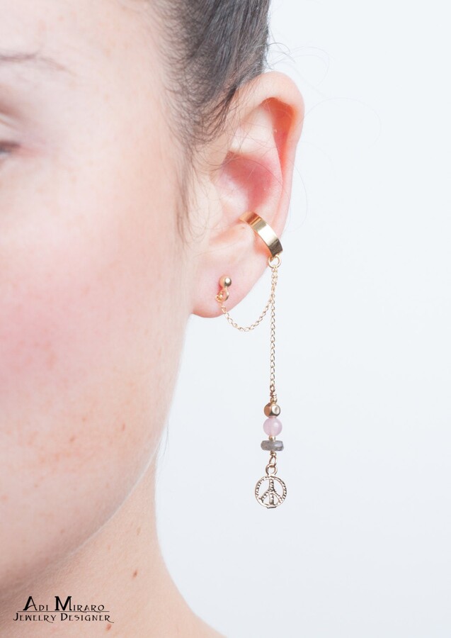 Etsy Gold Filled Peace Sign Pendant, Labradorite & Rose Quartz Gemstone Beads Ear Cuff Earring, The Graduation Jewelry You Need To Spread Love