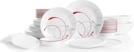 Corelle Vitrelle 78-Piece Service for 12 Dinnerware Set, Triple Layer Glass and Chip Resistant, Lightweight Round Plates and Bowls Set, Splendor
