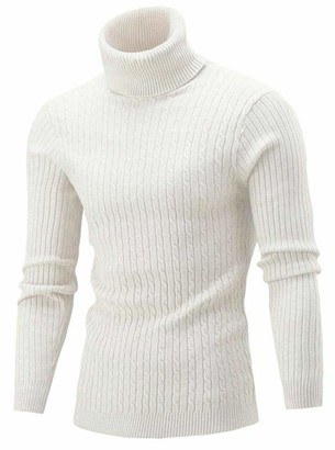 LHZTZKA Mens Turtleneck Long Sleeve Knitwear Chunky Knit Sweater Jumpers Pullover Tops