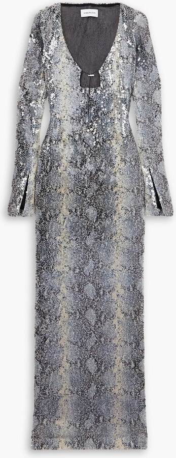 Solaria sequined snake-print tulle maxi dress