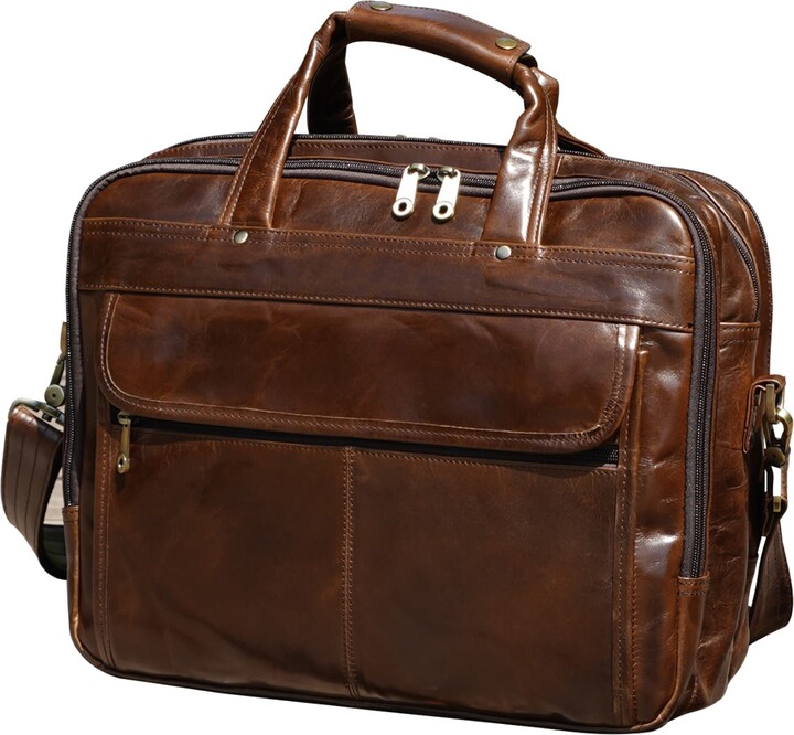 Touri Genuine Leather Briefcase - Polish Brown