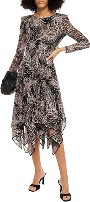 Etro Asymmetric open-back glittered printed silk-chiffon dress