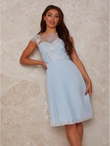 Thumbnail for your product : Chi Chi London Cap Sleeved Embroidered Bodice Pleat Midi Dress - Multi