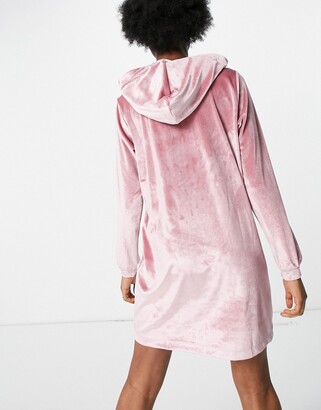 JDY velvet hoodie dress in rose pink