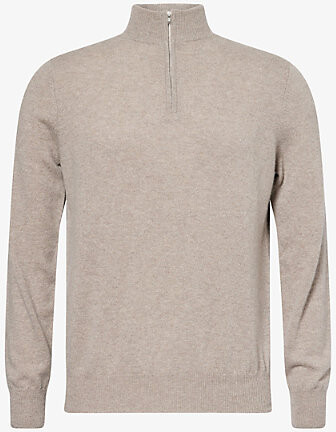 Soft Goat Mens Grey Funnel-Neck Quarter-Zip Cashmere Jumper L