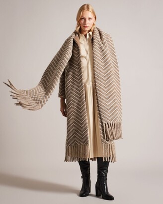 Ted Baker Oversized Twill Knit Scarf Coat in Camel - ShopStyle