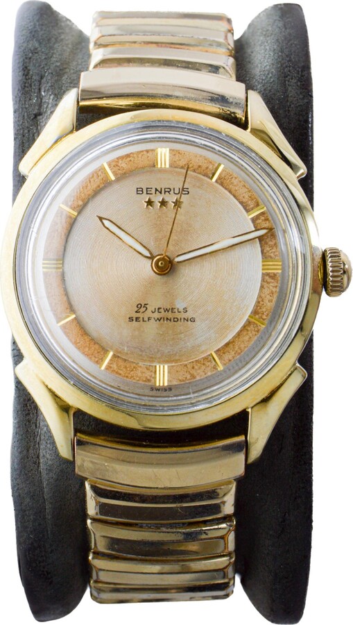 Benrus Yellow Gold Filled Art Deco Watch Circa 1940's With Original Dial