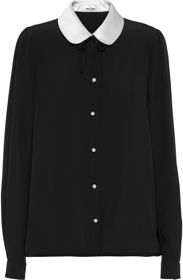 Miu Miu Silk Contrast Collar Blouse ShopStyle Long Sleeve Tops