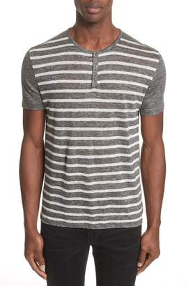 John Varvatos Collection Stripe Linen Henley T-Shirt