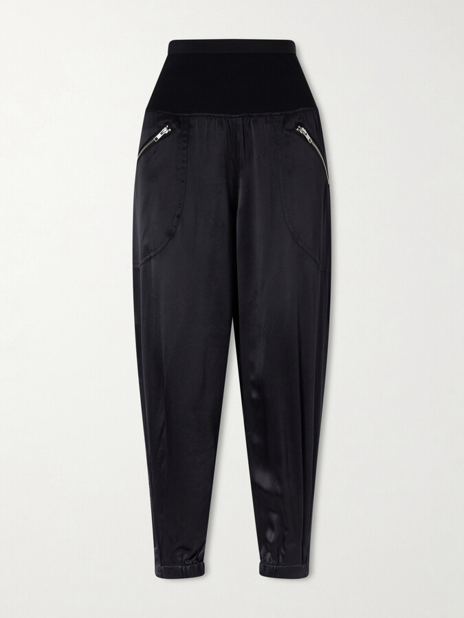 Co Cropped Zip-detailed Silk-satin Tapered Sweatpants - Black
