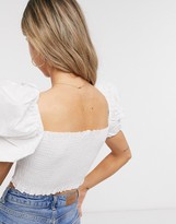 Thumbnail for your product : Qed London milkmaid shirred crop top in white