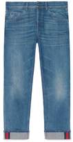 Thumbnail for your product : Gucci Tapered denim pant with Web