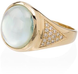Jacquie Aiche 14kt Yellow Gold Pave Round Aquamarine Signet Ring