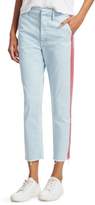 Thumbnail for your product : Mother The Shaker Mid-Rise Straight-Leg Prep Fray Hem Racing Stripe Jeans