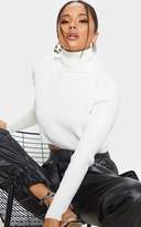 Thumbnail for your product : PrettyLittleThing Cream Knitted Ribbed Cropped Roll Neck Jumper